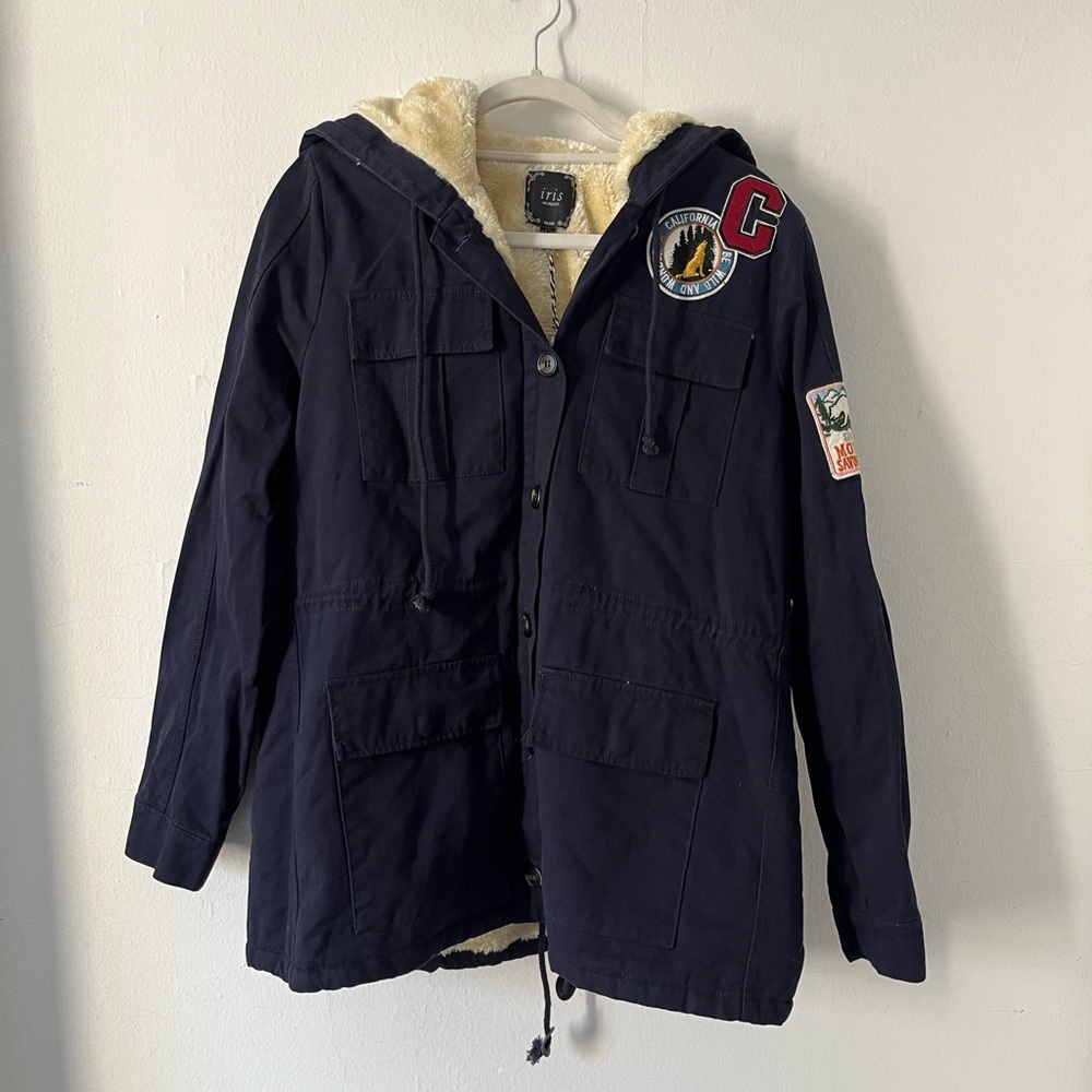 Faux-fur lined navy blue parka jacket